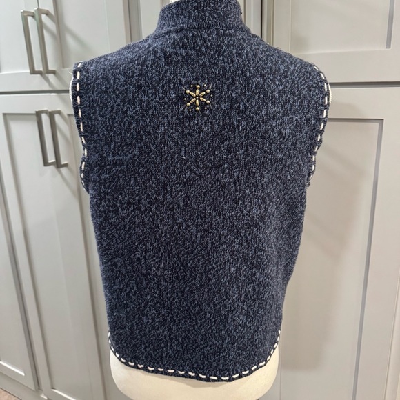 Christmas Zip Up Sweater Vest Blue Snowman Santa Beads Appliqué Embroidery sz PL - Picture 4 of 6